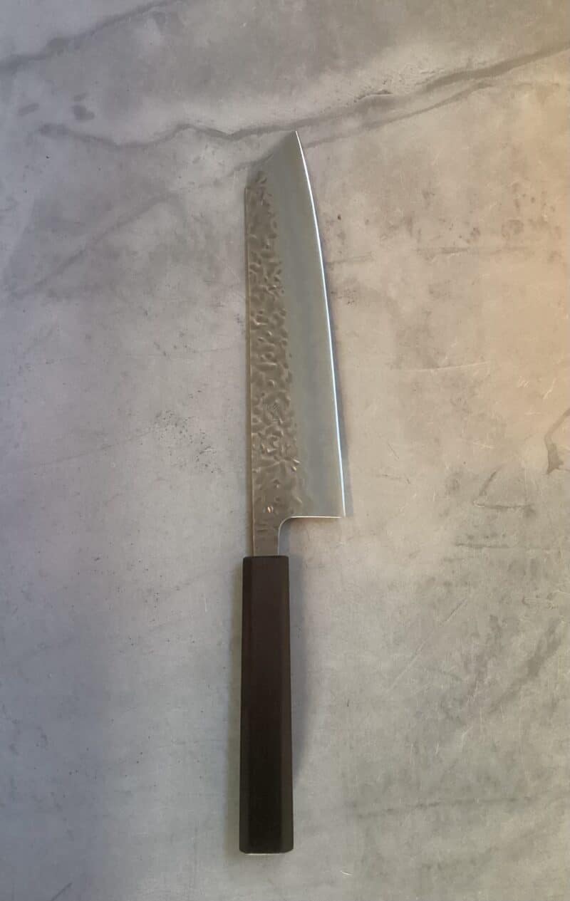 Senshi Kiritsuke 210mm Aogami Super Tsuchime hammered.